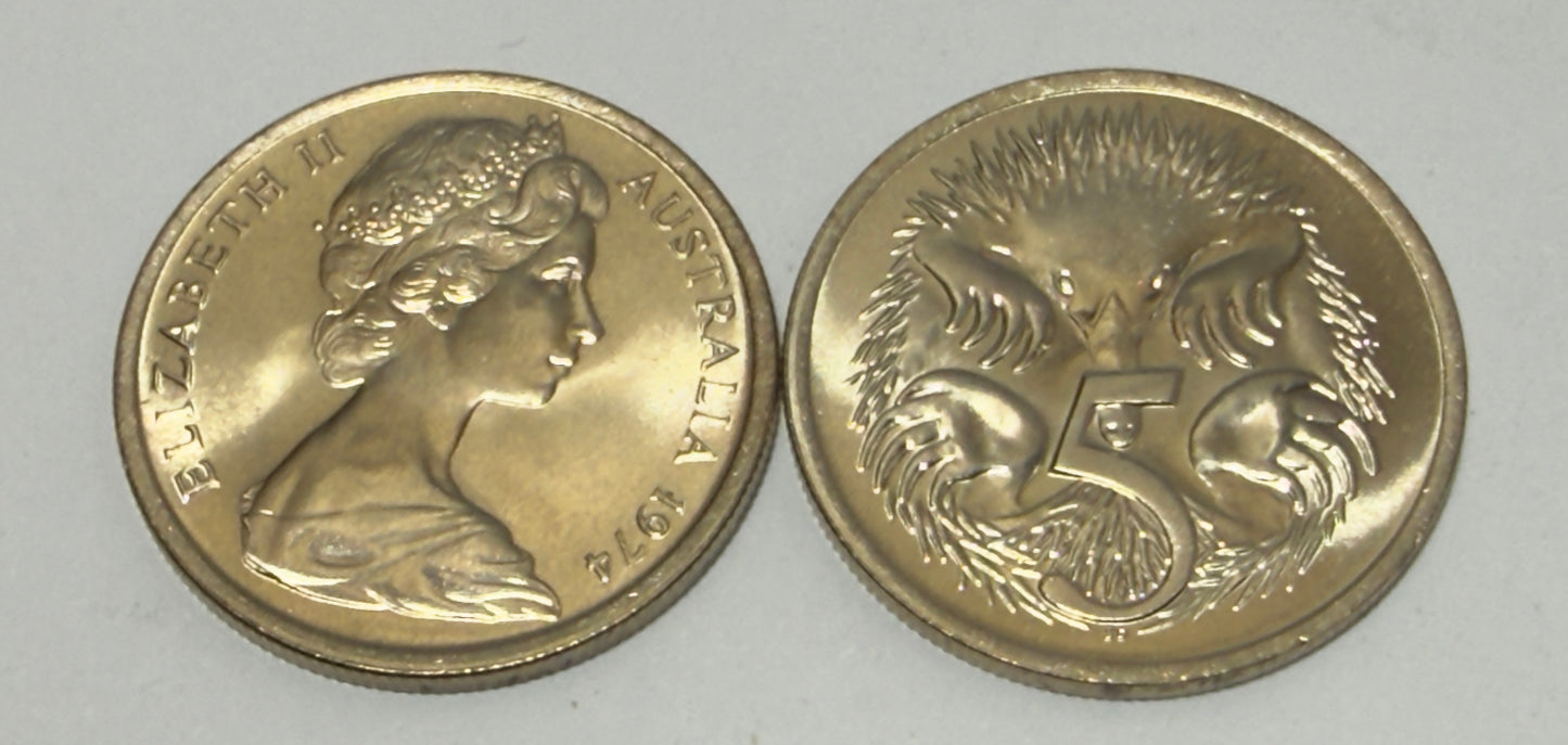 1974 5 Cent Coin - Uncirculated - Ex RAM Roll - comes in 2x2