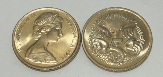 1974 5 Cent Coin - Uncirculated - Ex RAM Roll - comes in 2x2