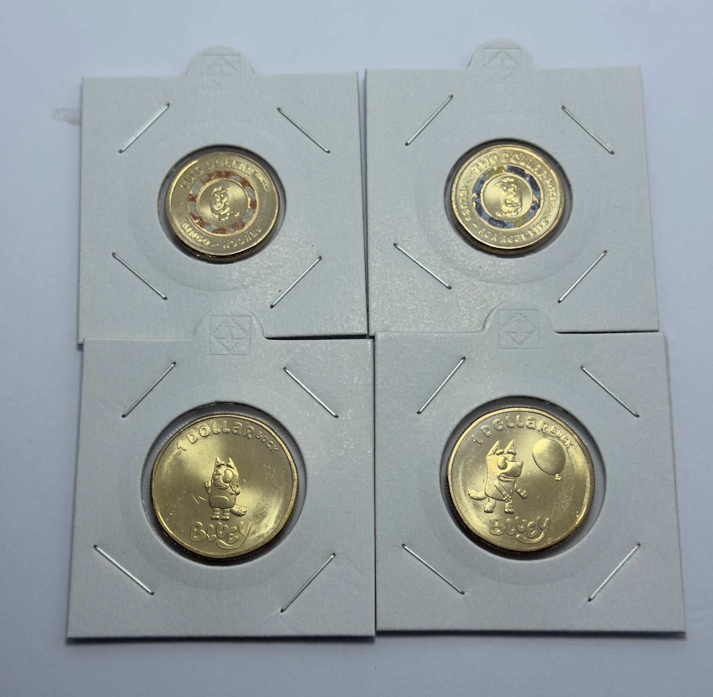 Bluey Bundle Pack 2 x $2 Coloured 2026 and 2 x $1 Coins 2024 ALL Uncirculated in 2x2