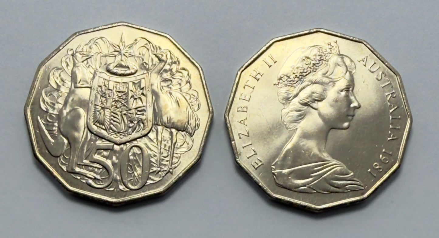 1981 50 Cent Coin - Coat Of Arms - Uncirculated - comes in 2x2