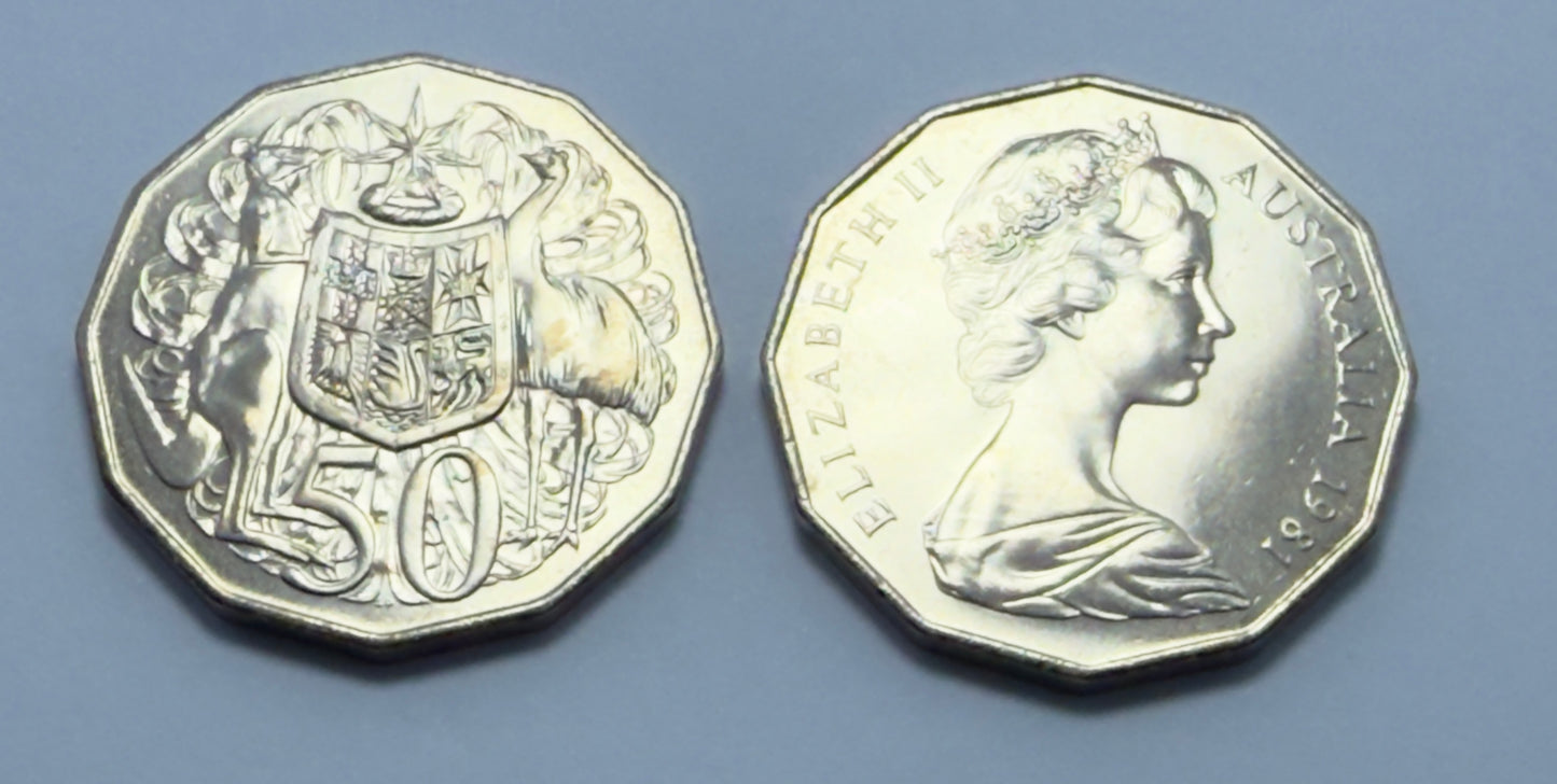 1981 50 Cent Coin - Coat Of Arms - Uncirculated - comes in 2x2
