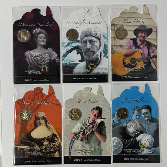 Inspirational Australians 2008-2013 $1 Carded Coin Set - Complete UNC $1 Set