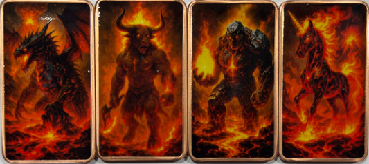 Mystic Guardians Of Fire 1 Oz Fine Copper Bar x4 - Complete Set Of 4