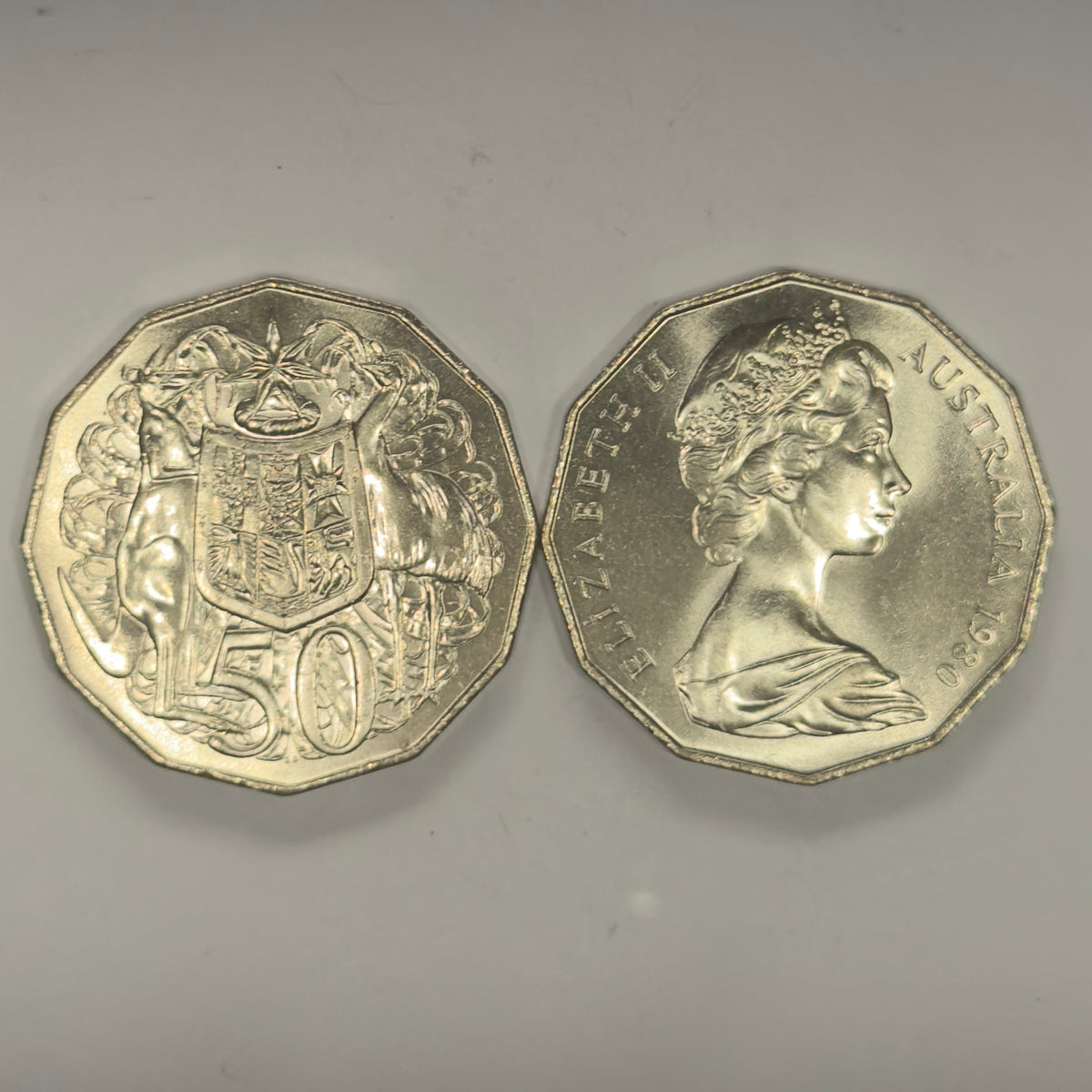 1980 50 Cent Coin - Uncirculated - DOUBLE BAR - Ex RAM Roll See Pics - comes in 2x2