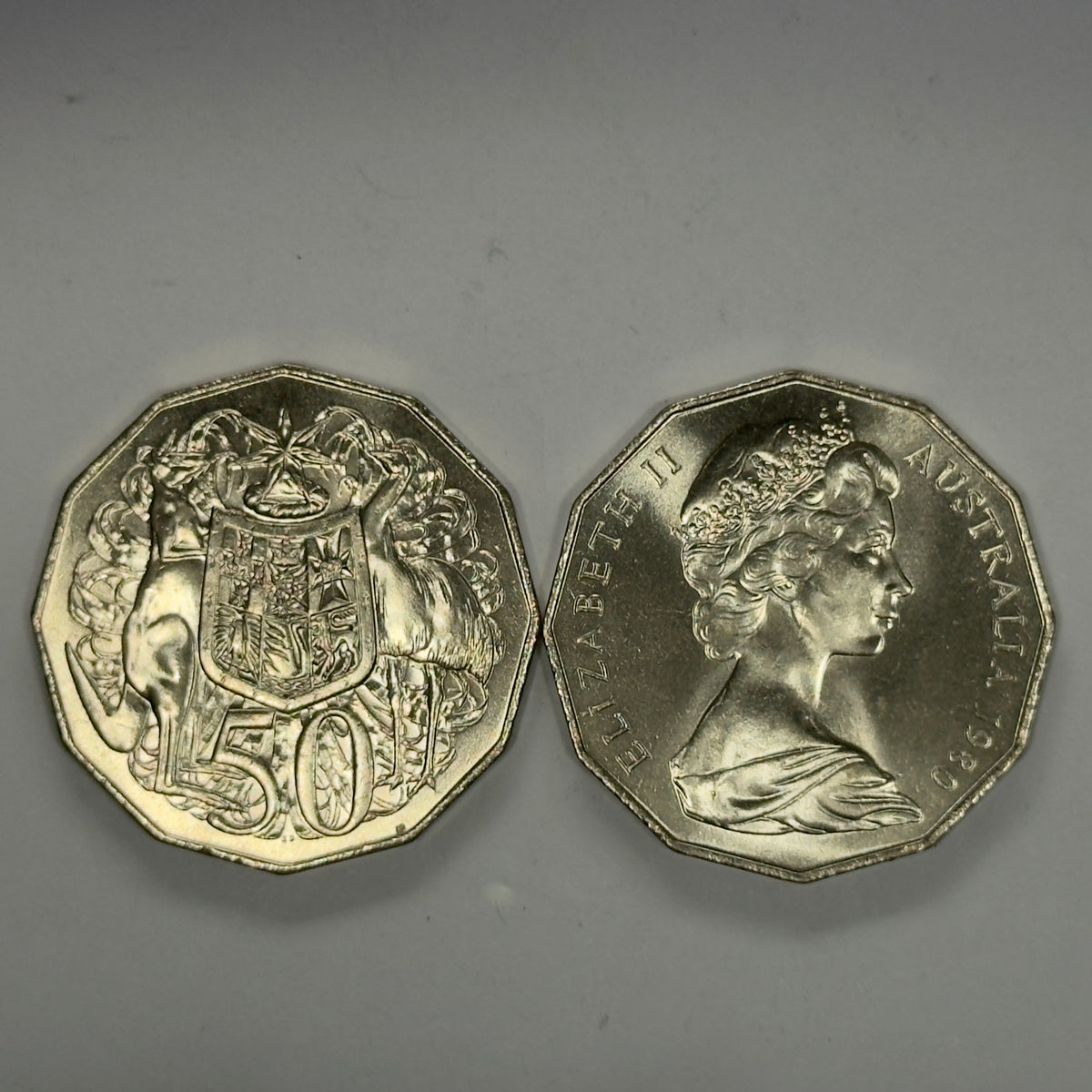 1980 50 Cent Coin - Uncirculated - DOUBLE BAR - Ex RAM Roll See Pics - comes in 2x2
