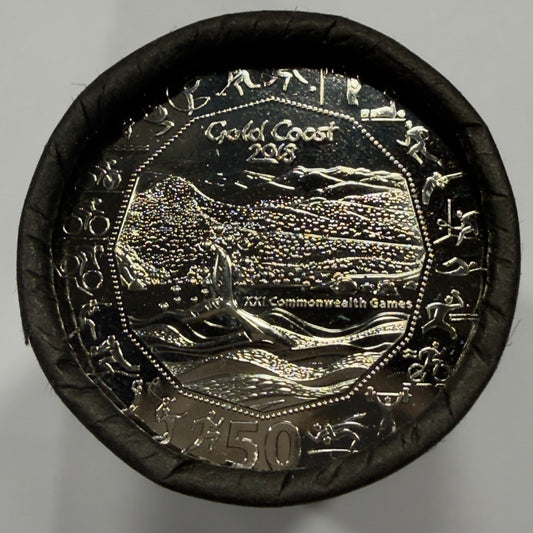 2018 50 Cent Gold Coast Comm Games Roll - NCLT Cotton & Co Roll - 20 UNC Coins