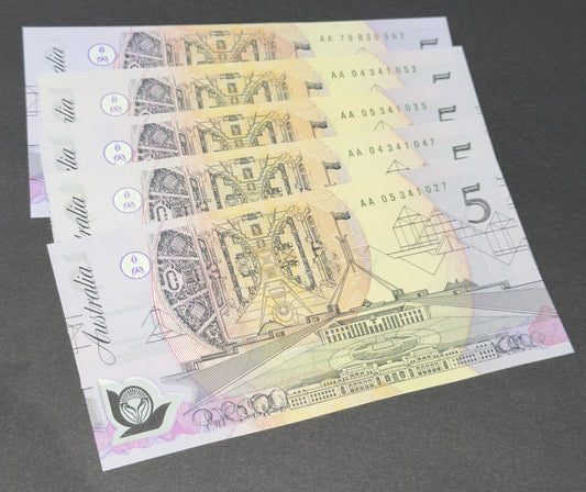 1992 $5  From First Polymer Run - Uncirculated R214 in Note Protector