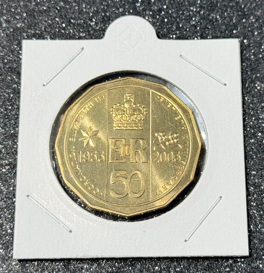 2003 50 Cent Coin - QEII Golden Jubilee - Uncirculated - comes in 2x2