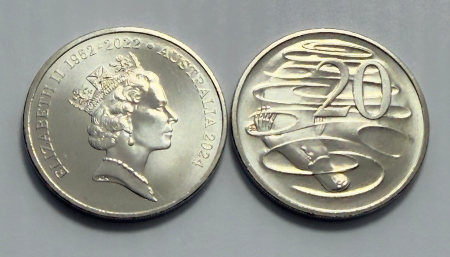 2024 20 Cent Coin - Choice Uncirculated - Queens Effigy - Twenty Cent - in 2x2