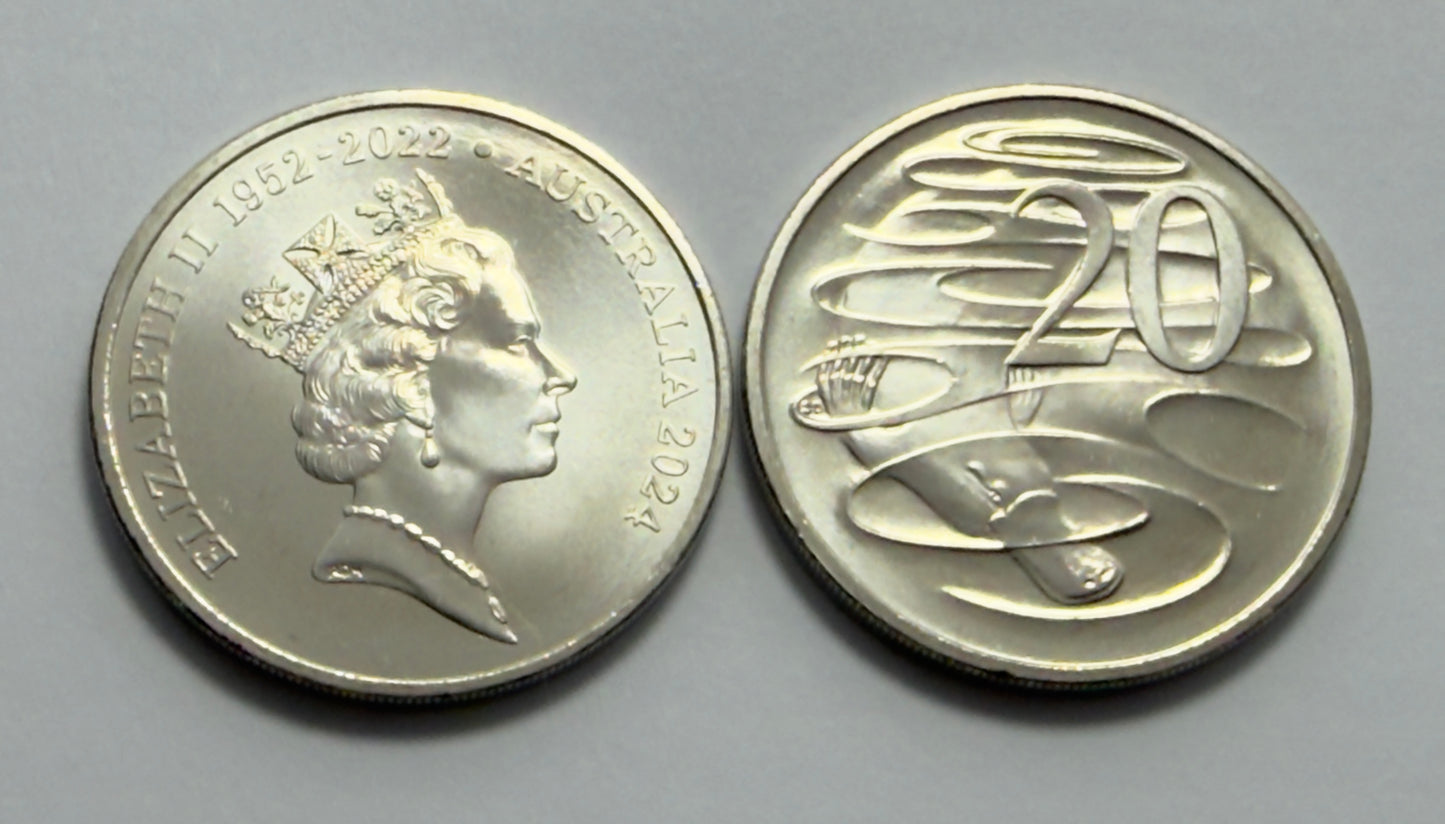 2024 20 Cent Coin - Choice Uncirculated - Queens Effigy - Twenty Cent - in 2x2