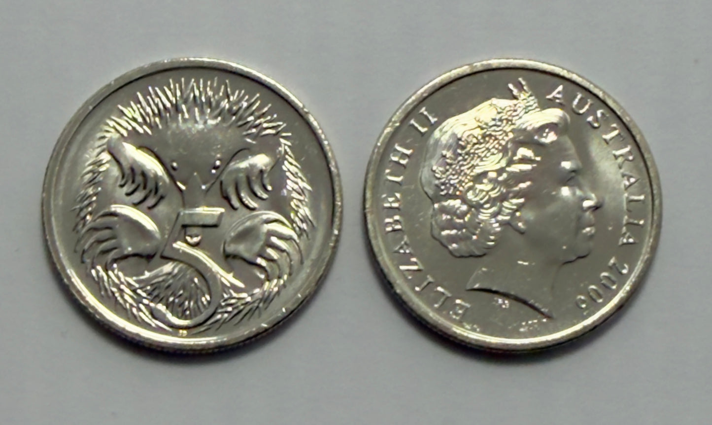 2006 5 Cent Coin - Uncirculated - Five Cent Echidna - comes in 2x2
