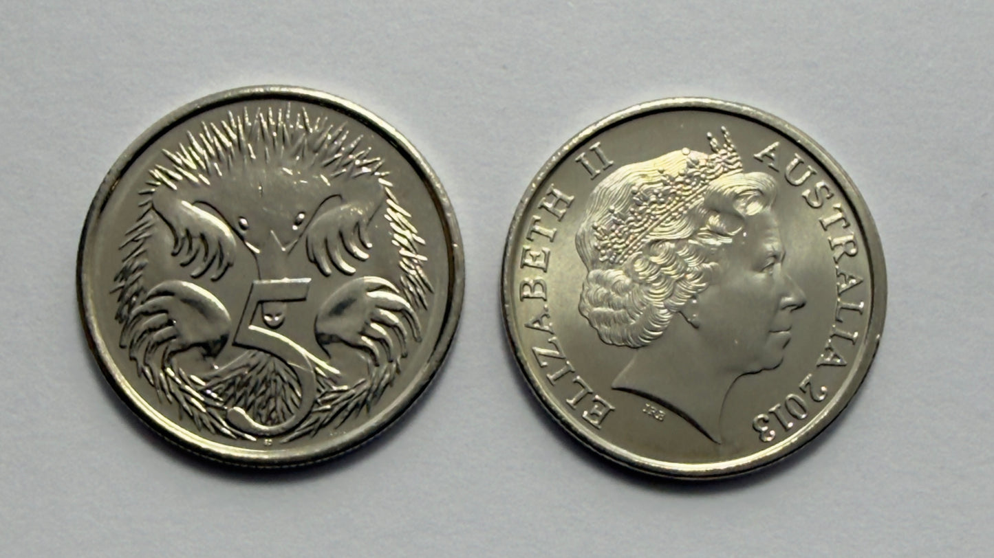 2013 5 Cent Coin - Uncirculated - Five Cent Echidna - comes in 2x2
