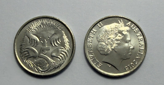 2015 5 Cent Coin - Uncirculated - Five Cent Echidna - comes in 2x2