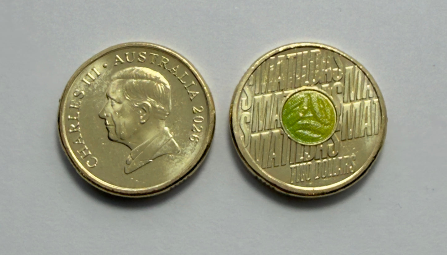 2026 $2 Matildas Coloured Coin - Uncirculated - Two Dollar - comes in 2x2