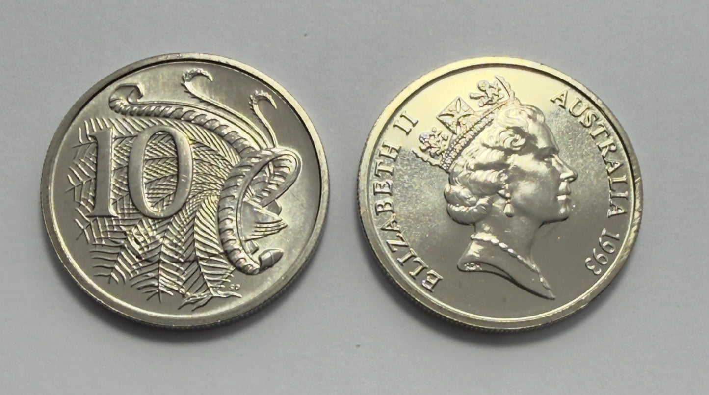 1993 10 Cent Coin - Choice Uncirculated - ex mint set coin - comes in 2x2