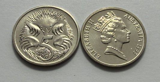 1993 5 Cent Coin - Choice Uncirculated - ex mint set coin - comes in 2x2