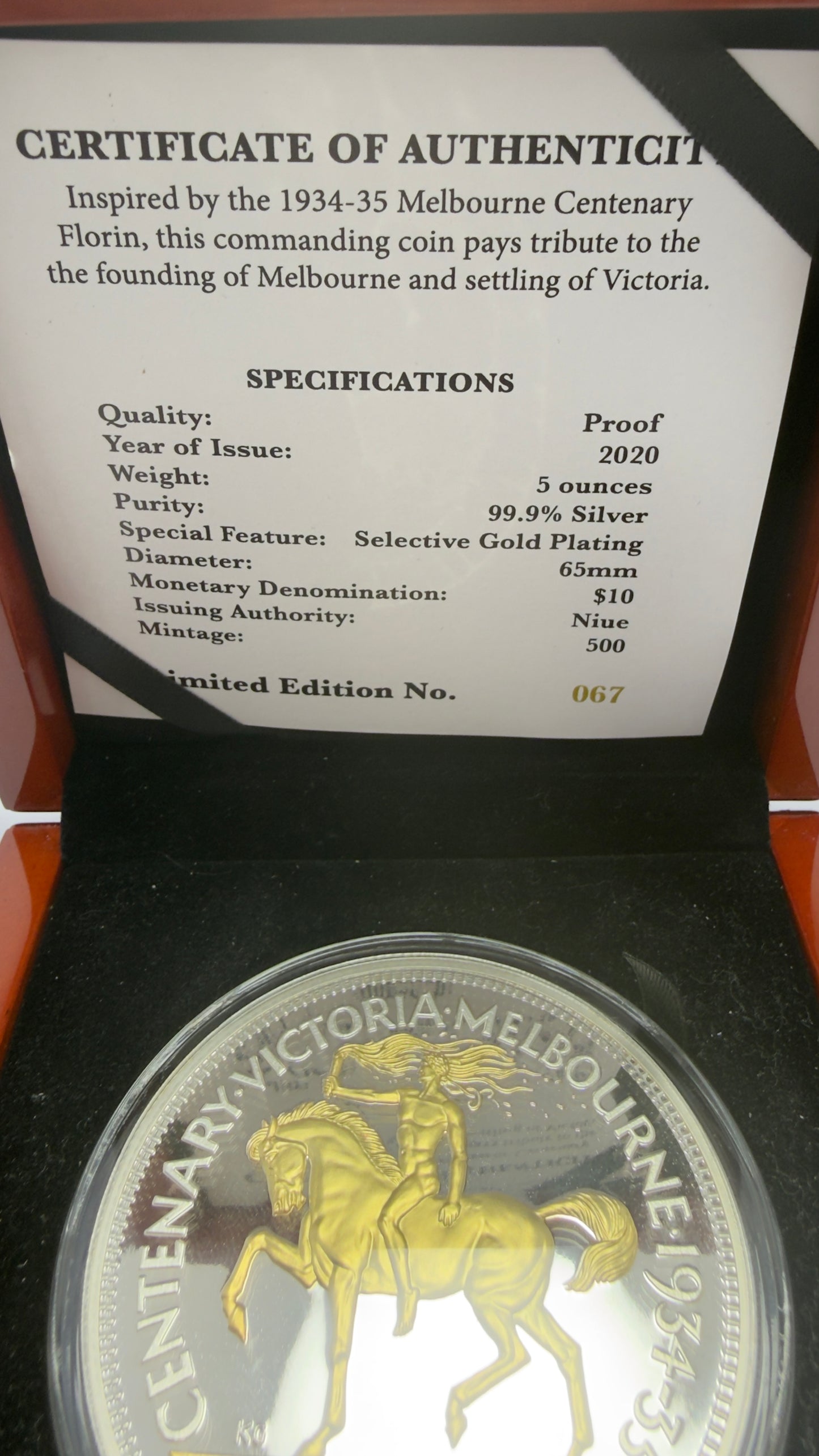 2020 $10 5 oz Silver Proof - 85th Anniversary Melbourne Centenary Florin