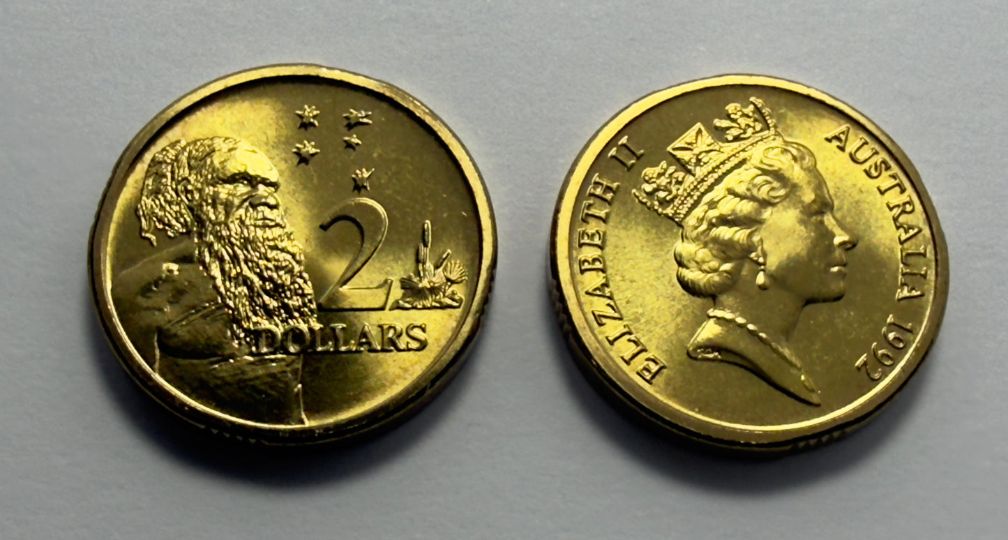 1992 $2 Elder Coin - Choice Uncirculated - ex mint set coin - comes in 2x2