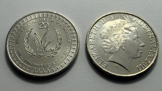 2011 20 Cent Coin - Uncirculated - Year of Volunteers Anniversary - in 2x2