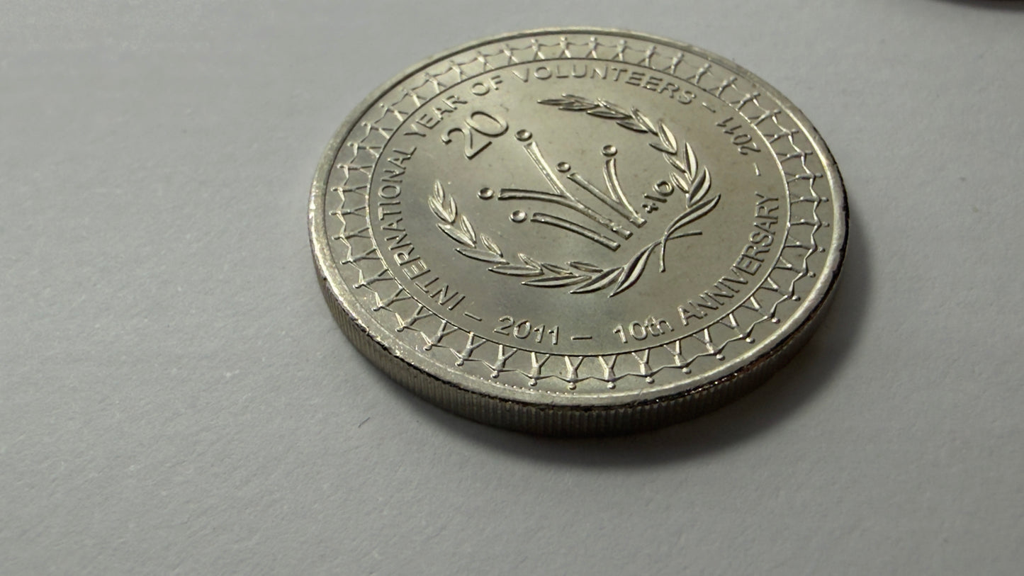 2011 20 Cent Coin - Uncirculated - Year of Volunteers Anniversary - in 2x2