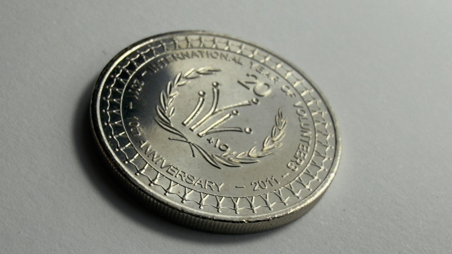 2011 20 Cent Coin - Uncirculated - Year of Volunteers Anniversary - in 2x2