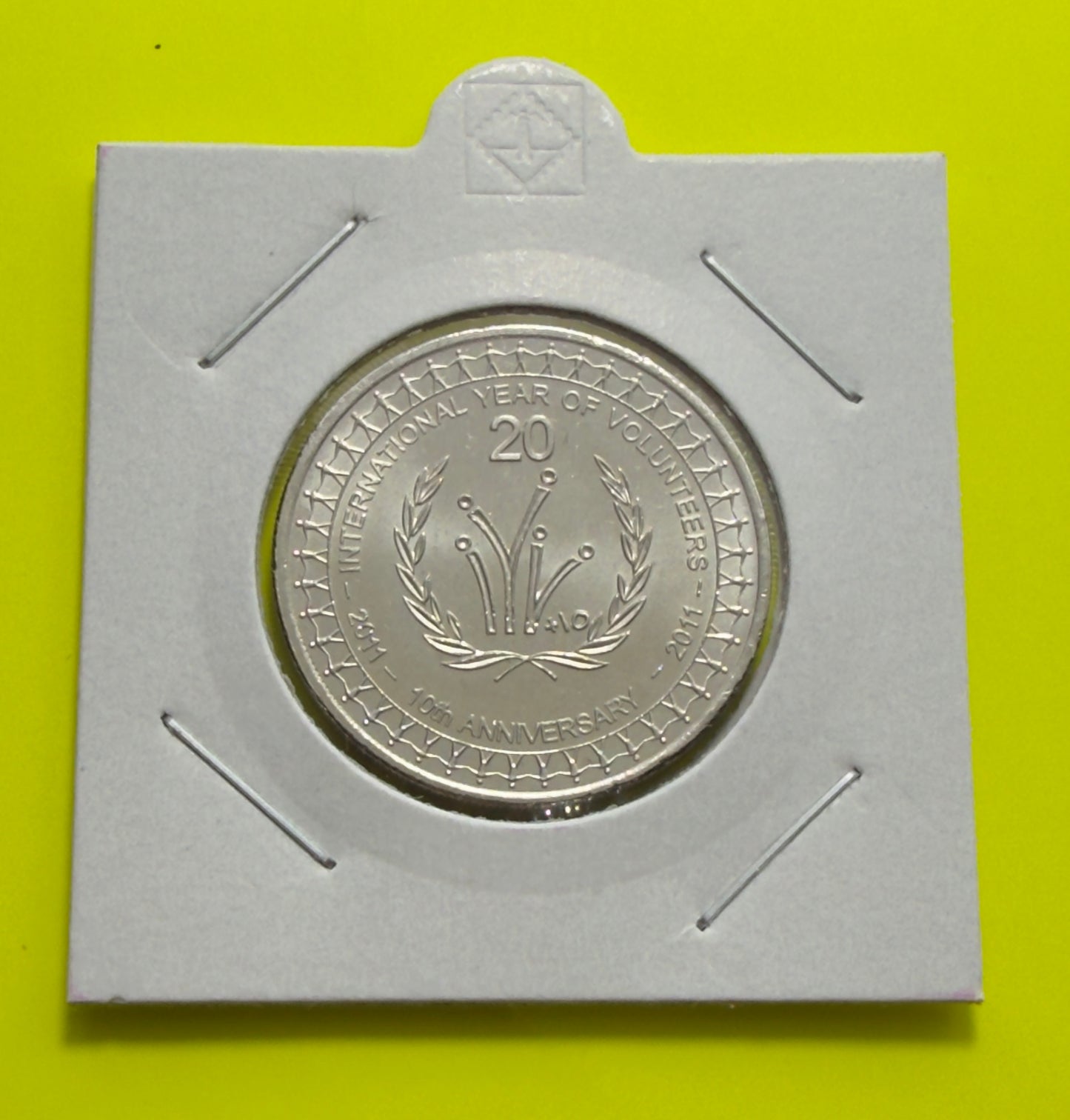 2011 20 Cent Coin - Uncirculated - Year of Volunteers Anniversary - in 2x2