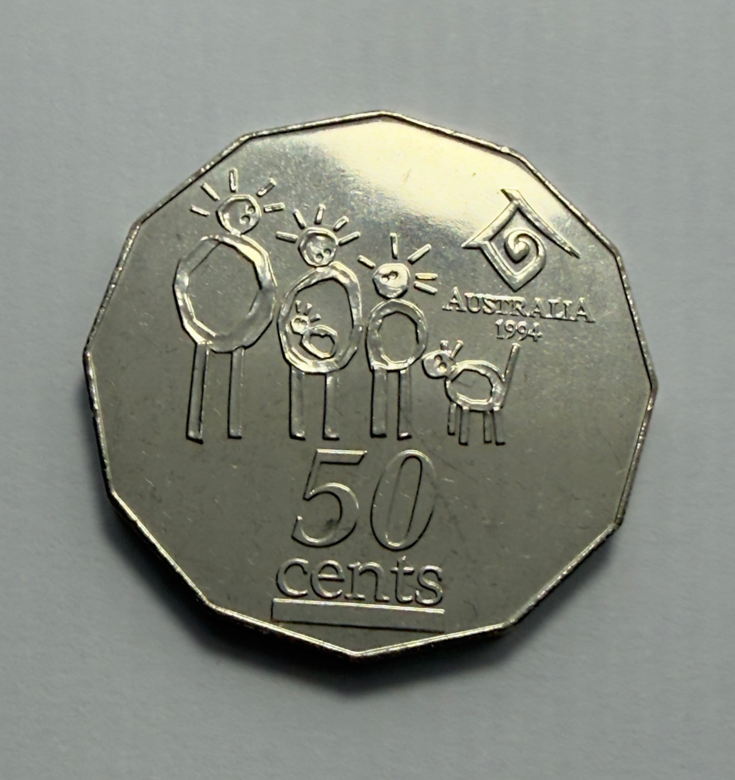 1994 50 Cent Coin - International Year Of Family - Wide Date - Choice UNC - 2x2