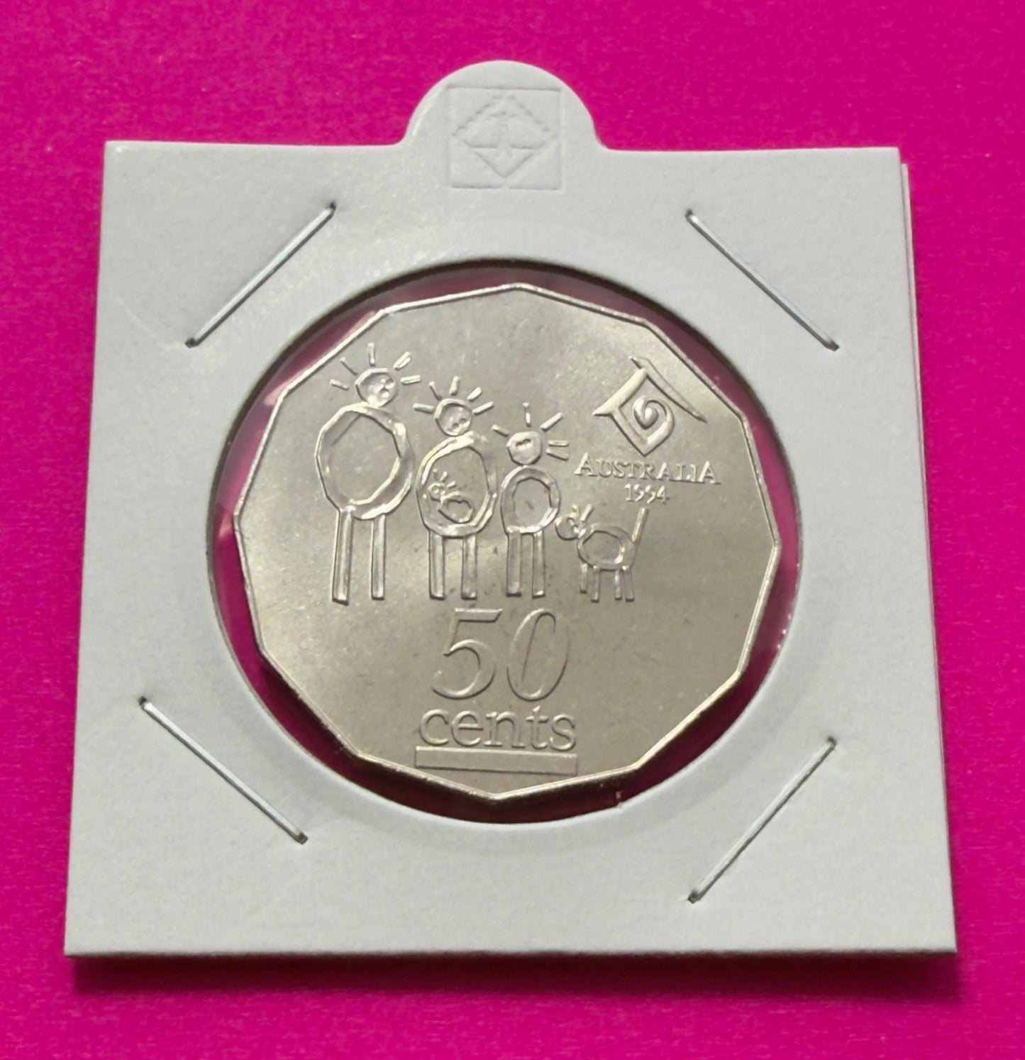 1994 50 Cent Coin - International Year Of Family - Wide Date - Choice UNC - 2x2