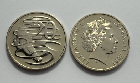 2001 20 Cent Coin - Platypus - Choice Uncirculated - ex mint set - comes in 2x2