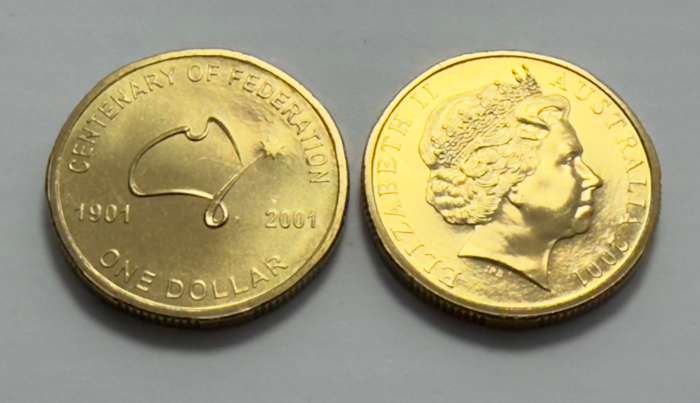 2001 $1 Centenary of Federation Coin - Choice Uncirculated - ex mint set -in 2x2