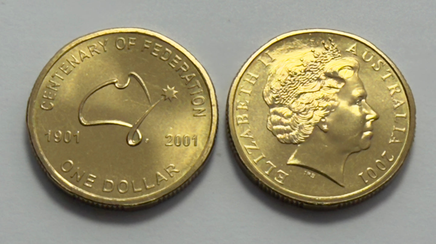 2001 $1 Centenary of Federation Coin - Choice Uncirculated - ex mint set -in 2x2