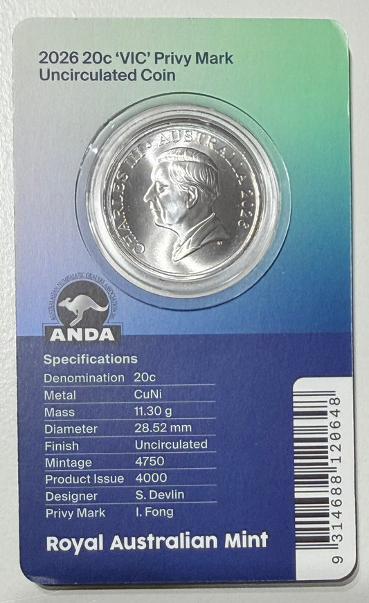 2026 ANDA 20 Cent State Series - VIC Privy Mark LTD-4000