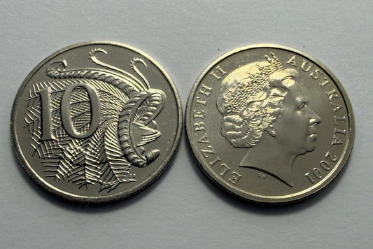 2001 10 Cent Coin - Choice Uncirculated - ex mint set coin - comes in 2x2