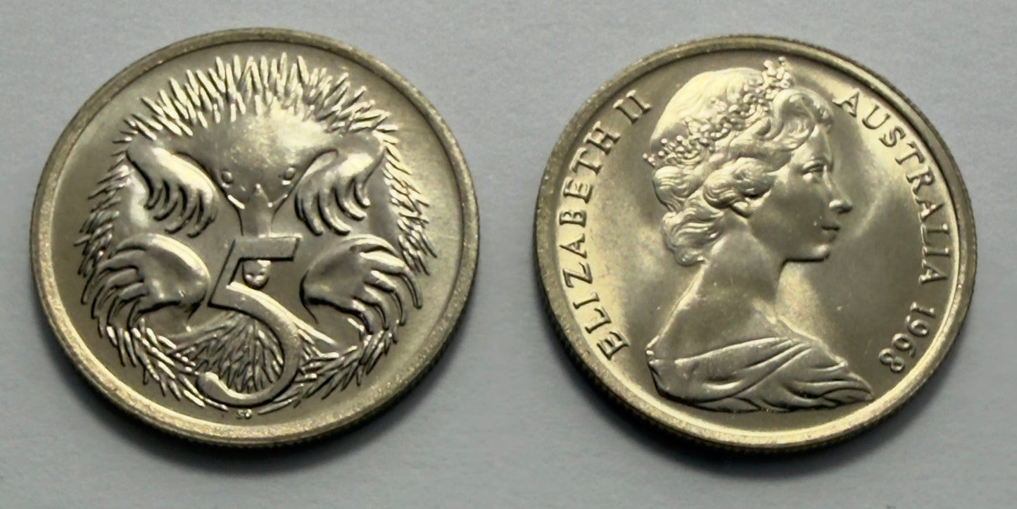 1968 5 Cent Coin - Uncirculated - Five Cent 5c - ex RAM Roll - comes in 2x2