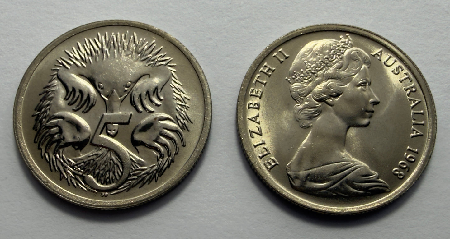 1968 5 Cent Coin - Uncirculated - Five Cent 5c - ex RAM Roll - comes in 2x2