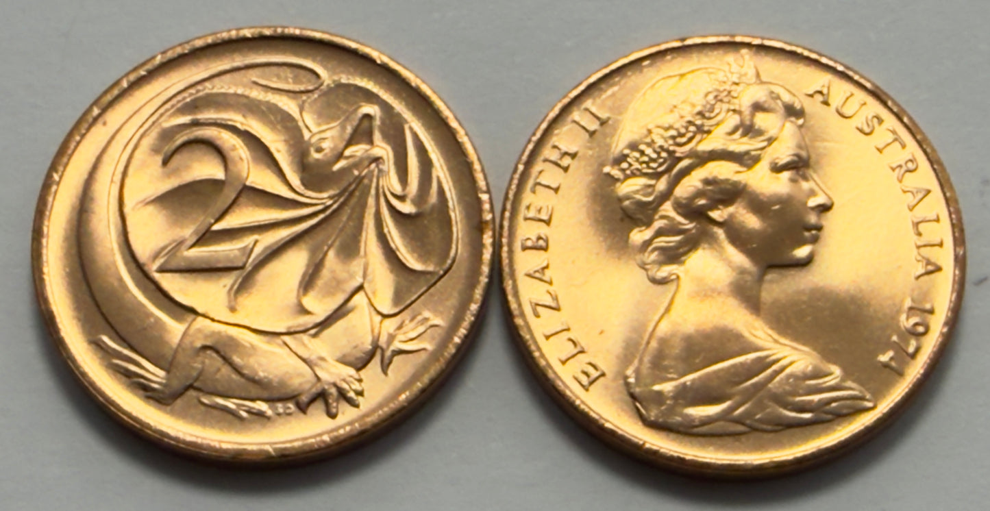 1974 2 Cent Coin - Uncirculated - Two Cent - 2c - comes in 2x2