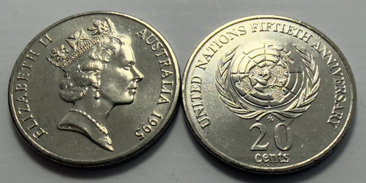 1995 20 Cent Coin - Uncirculated - United Nations Low 4.8 Million Minted