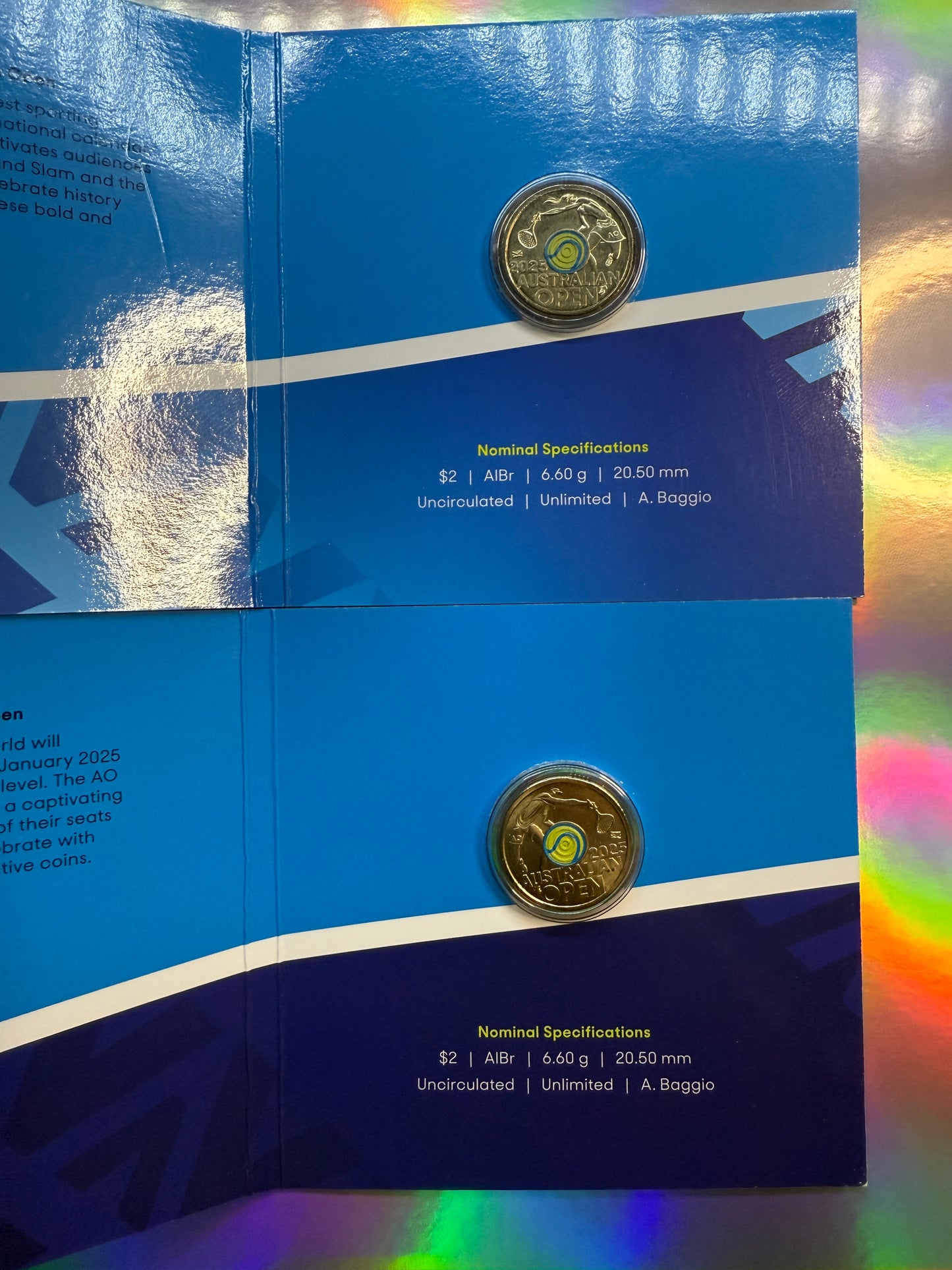 2025 $2 Mens & Womens AUS Open Privy Yellow FLURO Tennis Ball Coins - New Age Numismatics