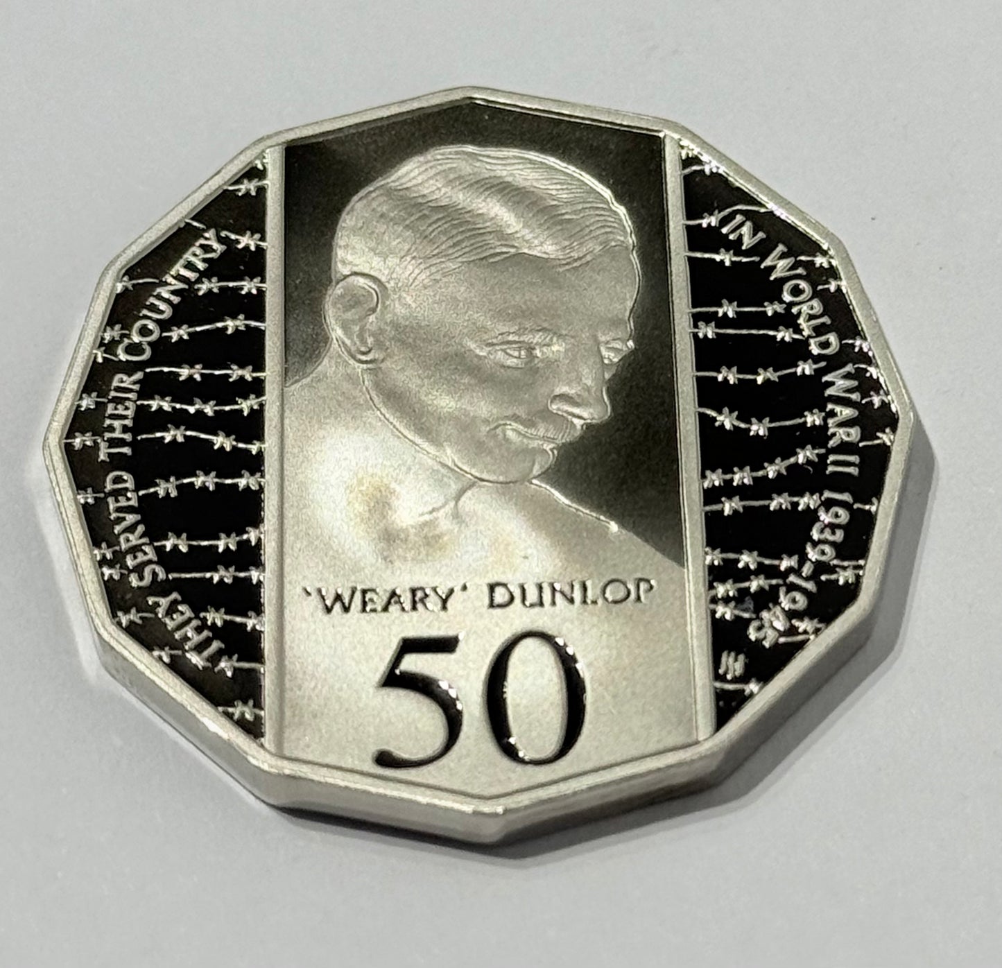 1995 50 Cent Proof Coin - Weary Dunlop Fifty Cent Proof - comes in 2x2