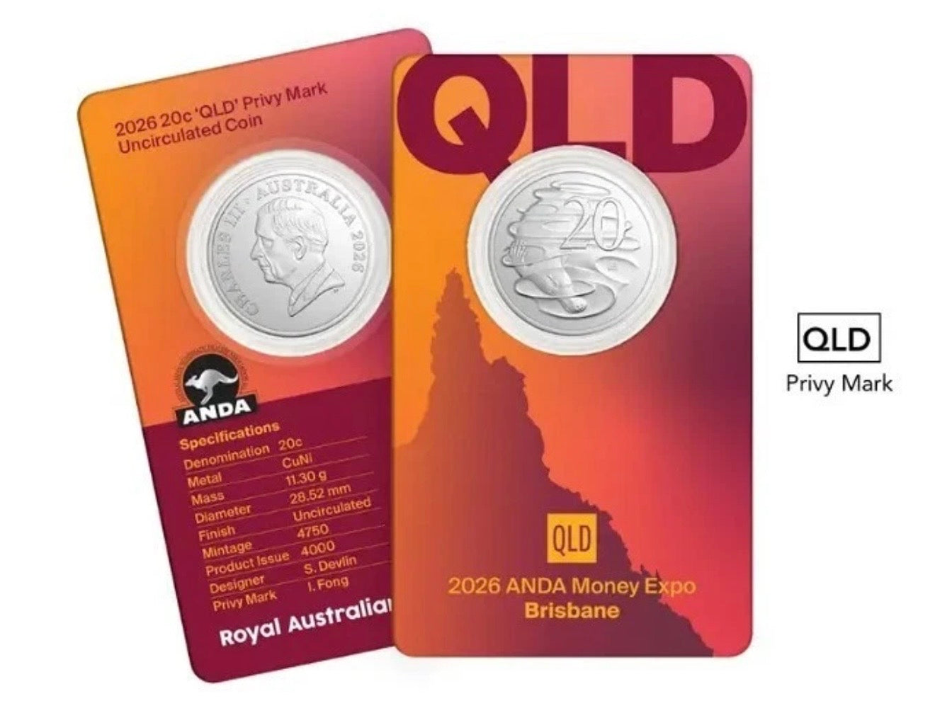 2026 ANDA Brisbane 20 Cent - PRESALE - QLD Privy Mark - 4000 Mintage