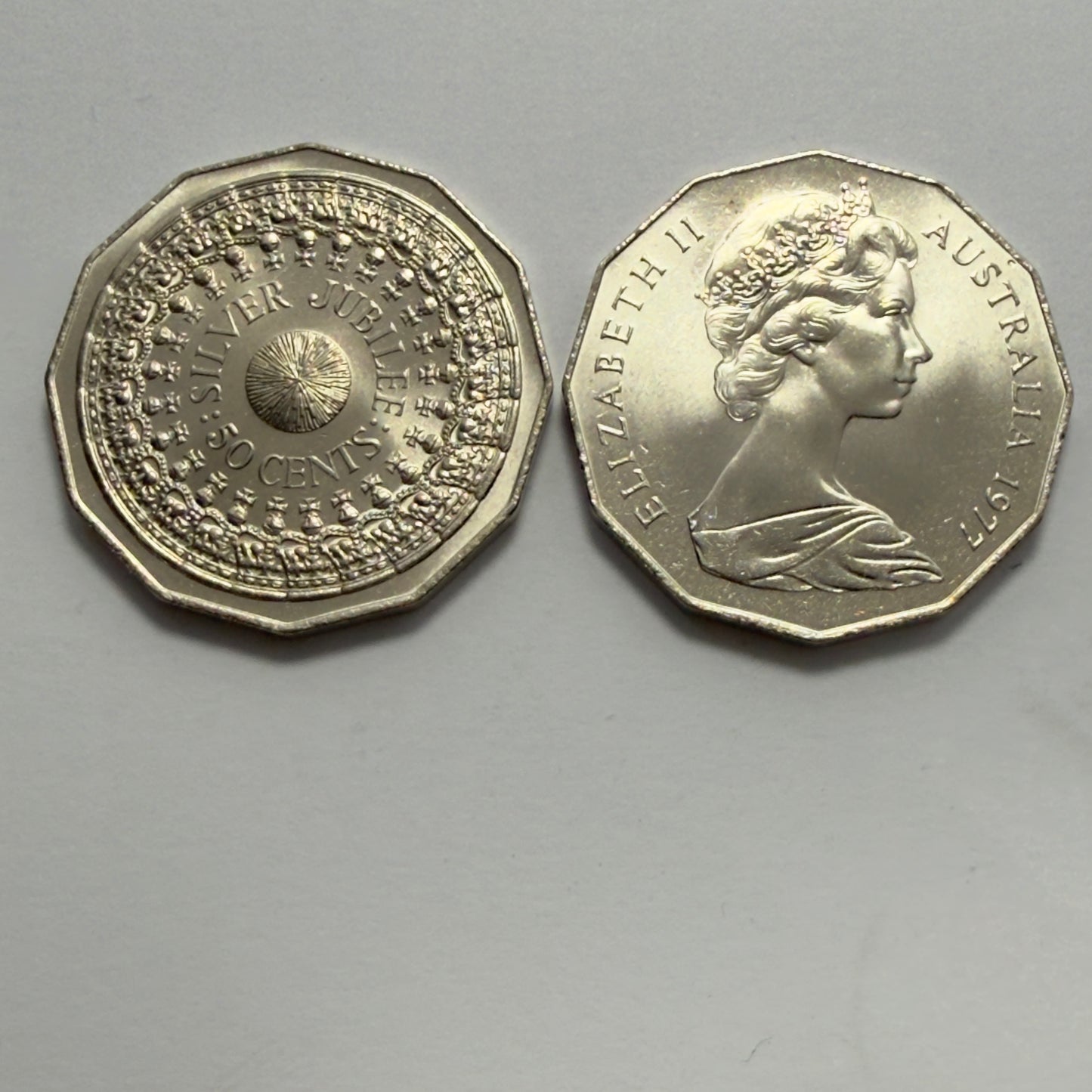 1977 50 Cent Coin - Uncirculated - Silver Jubilee 50c - Fifty Cent - in 2x2