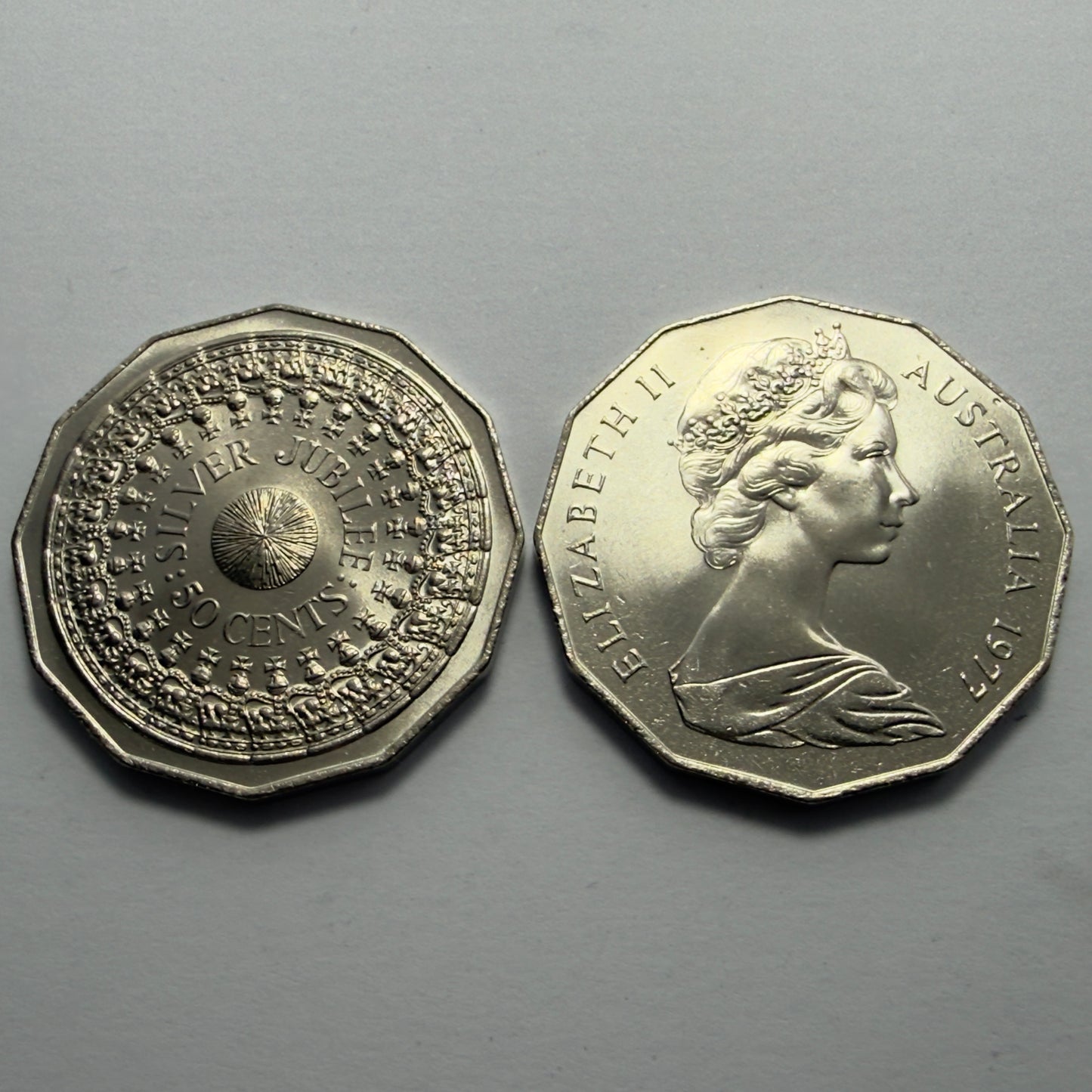 1977 50 Cent Coin - Uncirculated - Silver Jubilee 50c - Fifty Cent - in 2x2