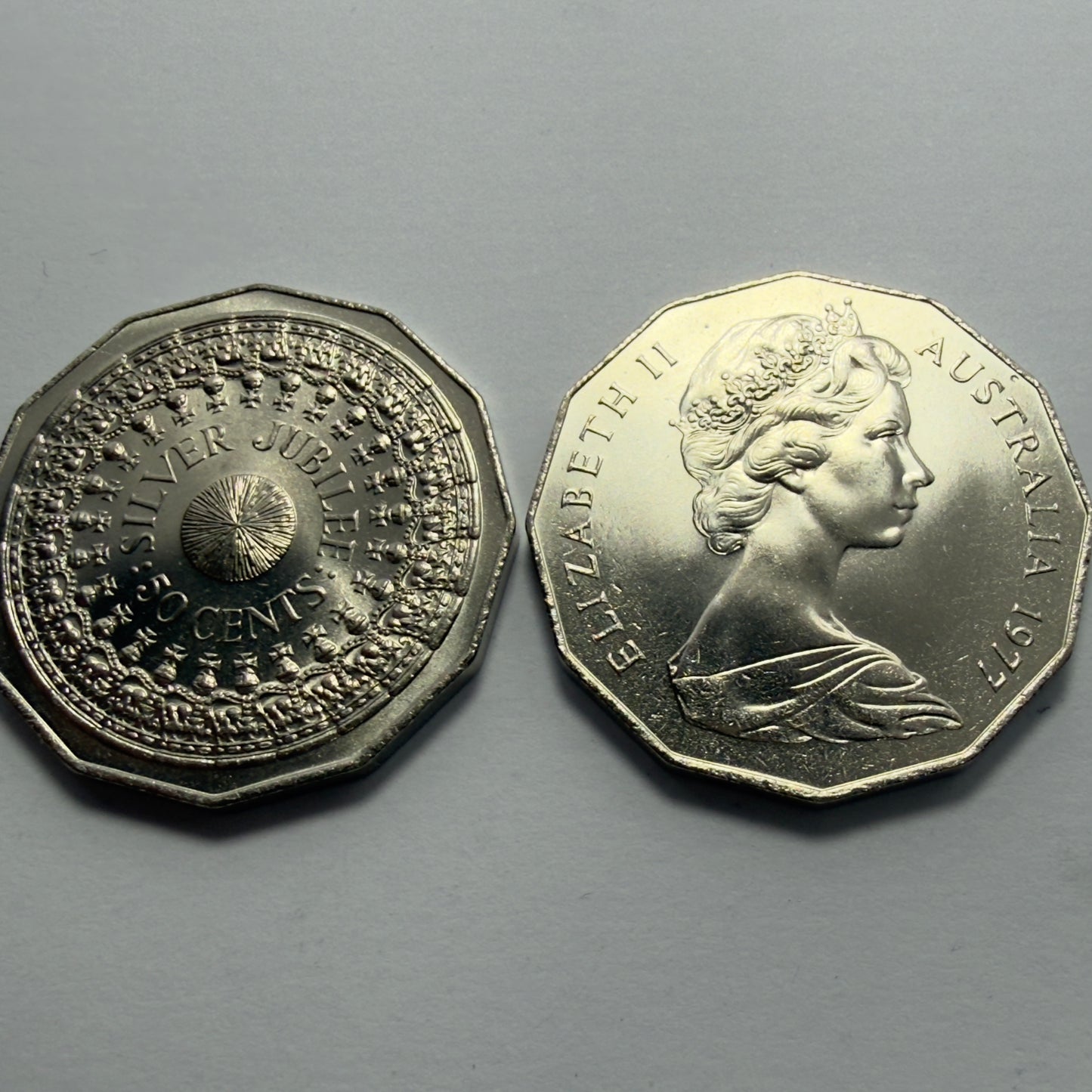 1977 50 Cent Coin - Uncirculated - Silver Jubilee 50c - Fifty Cent - in 2x2