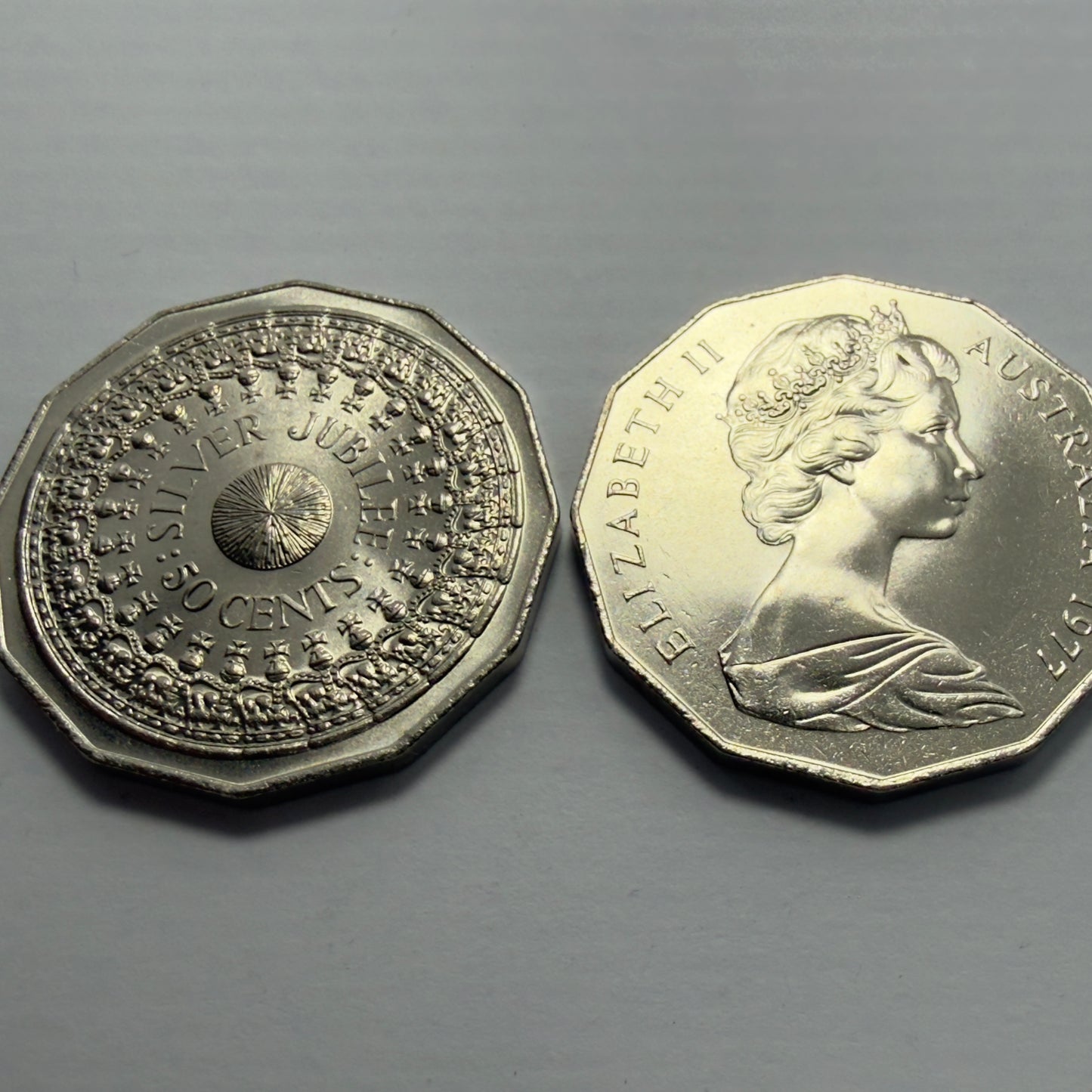 1977 50 Cent Coin - Uncirculated - Silver Jubilee 50c - Fifty Cent - in 2x2