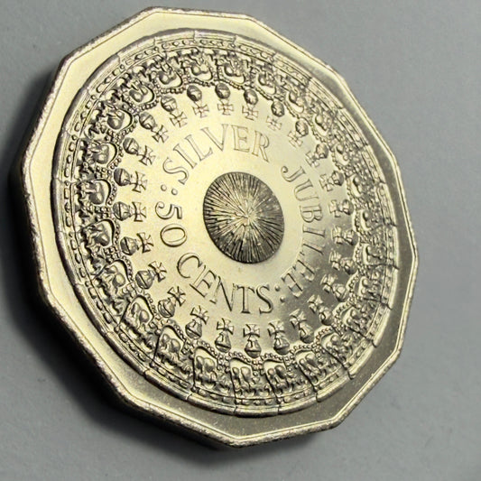 1977 50 Cent Coin - Uncirculated - Silver Jubilee 50c - Fifty Cent - in 2x2