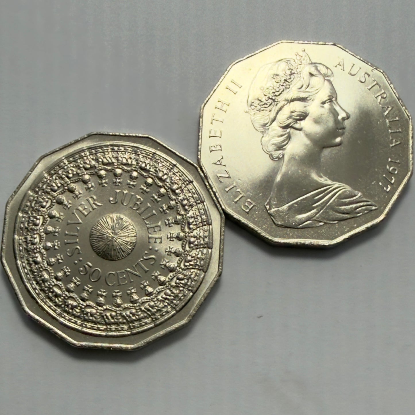 1977 50 Cent Coin - Uncirculated - Silver Jubilee 50c - Fifty Cent - in 2x2