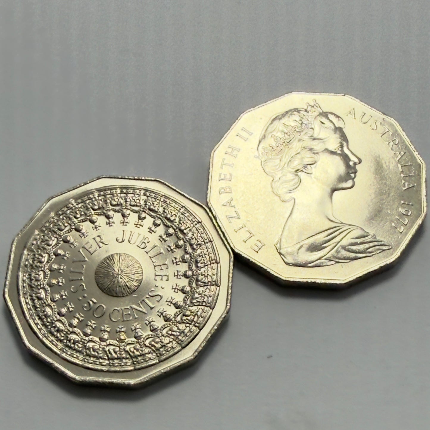 1977 50 Cent Coin - Uncirculated - Silver Jubilee 50c - Fifty Cent - in 2x2