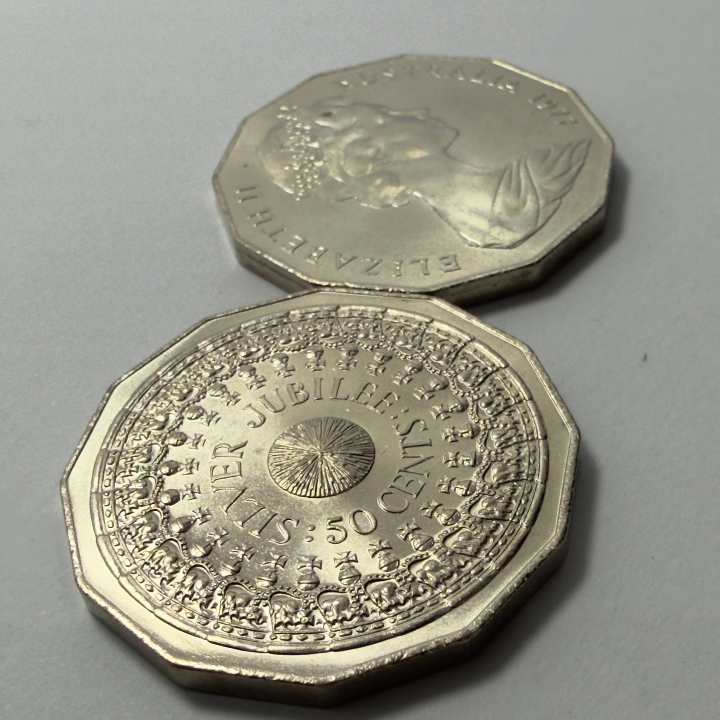1977 50 Cent Coin - Uncirculated - Silver Jubilee 50c - Fifty Cent - in 2x2
