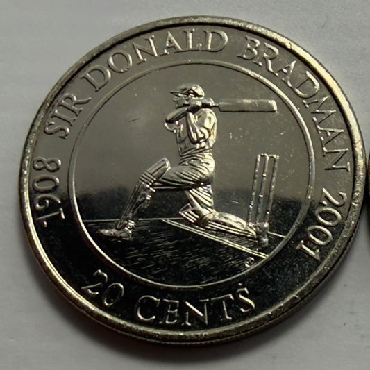 2001 20 Cent Coin - Sir Donald Bradman - Uncirculated - comes in 2x2