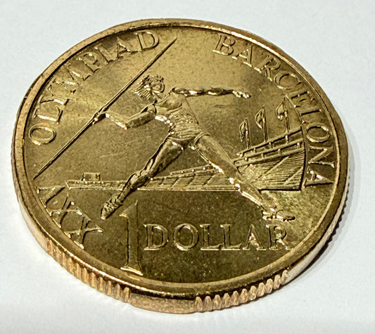 1992 $1 Coin - Choice Uncirculated - Barcelona Olympics - Ex MINT SET coin - 2x2
